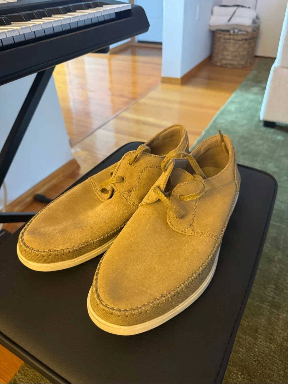 Clarks Men's Suede Lace-Up Loafers in Tan with White Sole